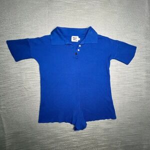 Romper Onesie Cheeky Shorts Cozy Royal Blue Ribbed Knit Polo Short Sleeve S/M